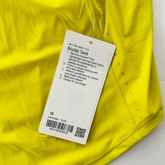 Lululemon Sculpt Tank Top Yellow Neon Serpentine Plus Size 18 Mesh Loose NEW $68 - Picture 3 of 3